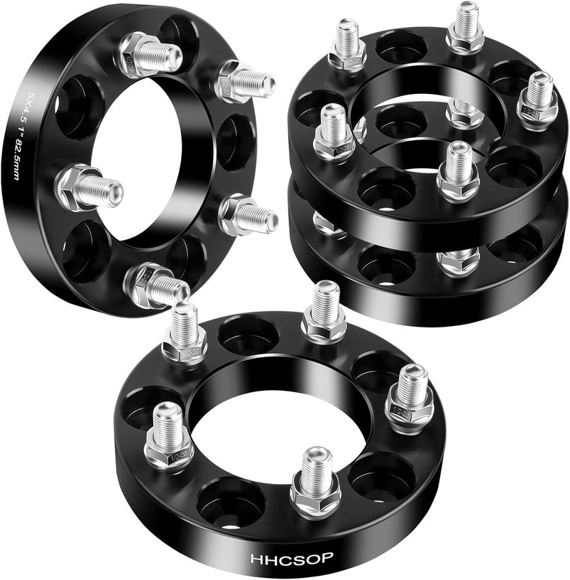 HHCSOP 5x4.5 1" Wheel Spacers Fit for Mustang Ranger Explorer Edge Crown Victoria Jeep Wrangler Liberty Cherokee TJ YJ XJ MJ KJ KK ZJ, 5x114.3 Wheel Adapters 82.5mm Hub Bore 1/2x20 Studs, Black 4PCS - Image 1